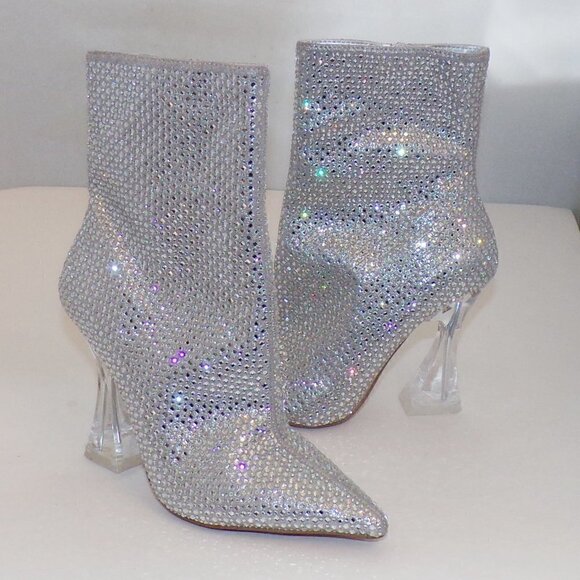 STEVE MADDEN Vivy-r Crystal Boots wclear Lucite Heel sz 6 - Picture 4 of 7